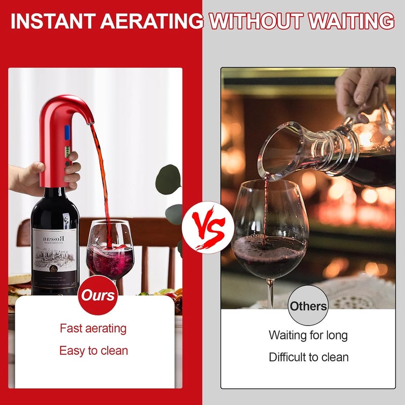 Cozyall Electric Wine Aerator, One-Touch Automatic Wine Decanter for Red & White Wine, Wine Dispenser, Wine Pourer, Wine Gifts for Wine Lovers (Red) - Image 2